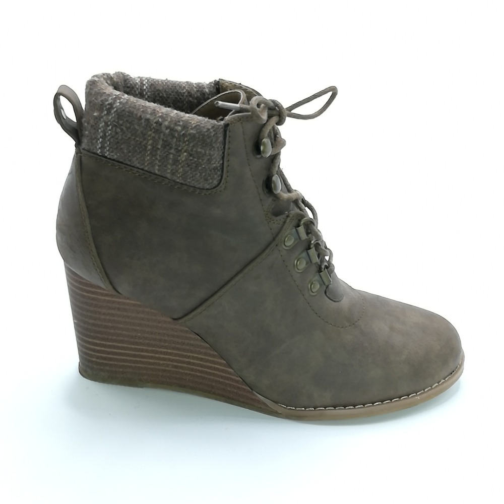 Nautica Shoes Womens Boot Ankle Bootie Wedge Brown Faux Leather Lace‎ Up 9.5
